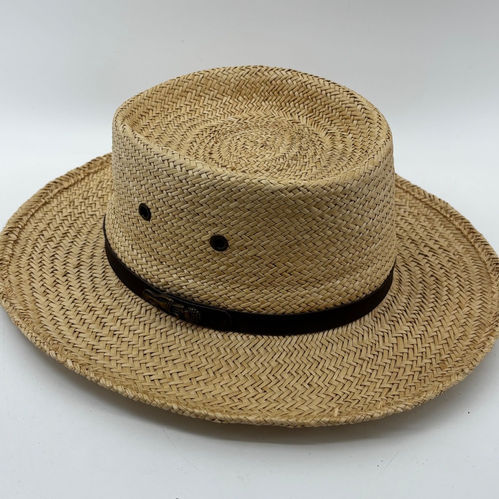 VtgScala Pro Series Straw Golf Hat Wide Brim Boater Leather Band Golf Bag Pin